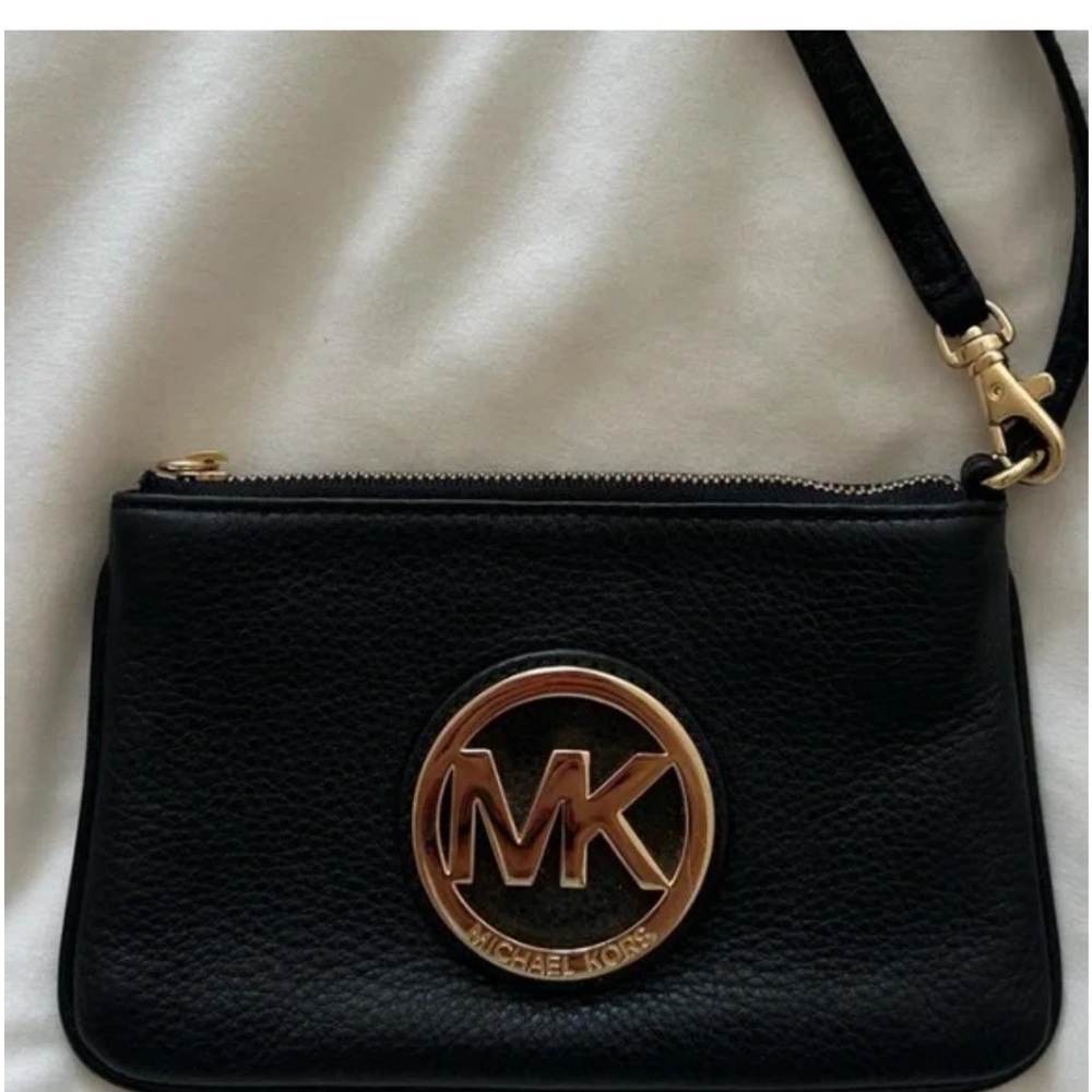 Michael Kors Black Leather MK Wristlet